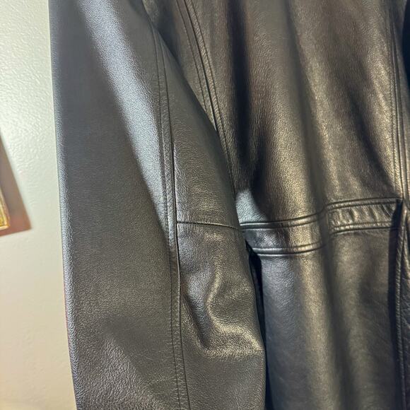 Middlebrook Park Black Leather Coat | Belted Matrix-Style Trench Jacket (Size L) - Picture 10 of 10